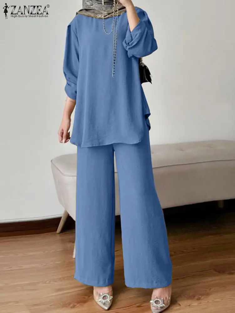 

Autumn Tracksuits ZANZEA Women Vintage Loose Blouse Suit Wide Leg Pants Sets Fashion Muslim Suit Outfits Causal Matching Sets