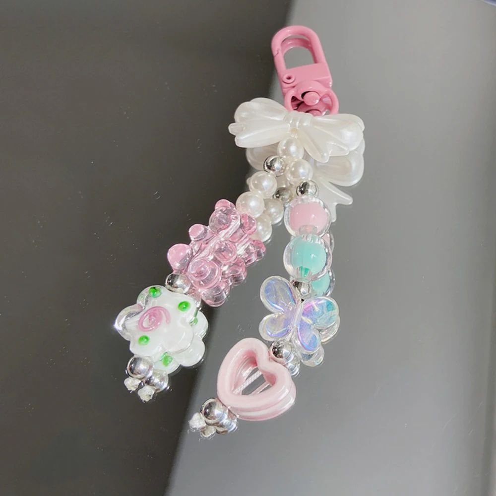 Y2K Glass Flower Bead Phone Strap Charm Chain Knot Cellphone Lanyard Keychain Woman Girl Bag Pendant for Airpods Protective Case