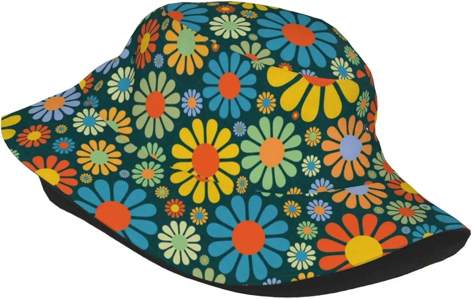 Retro Groovy Flower Print Bucket Hat 70s Floral Pattern Sun Hat For Men Women Summer Beach Outdoor UPF Protection Cap