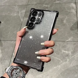 Luxury Gradient Glitter Plating Clear Phone Case for Samsung Galaxy S25 S24 FE S22 S23 S21 Ultra Plus Shockproof Bumper Cover