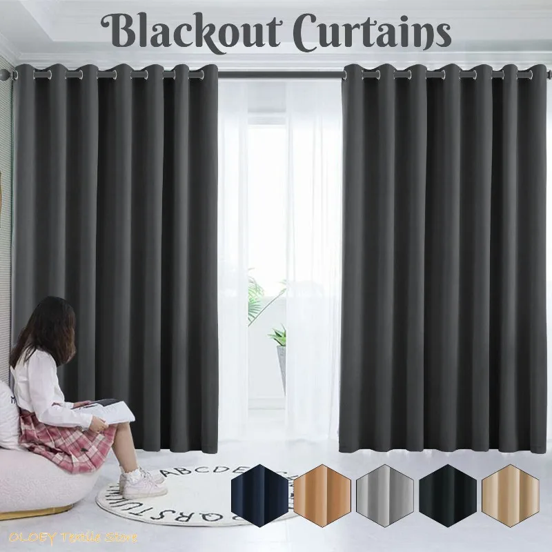 

Thermal Thick Blackout Curtains for Living Dining Room Study Bedroom Ready Made