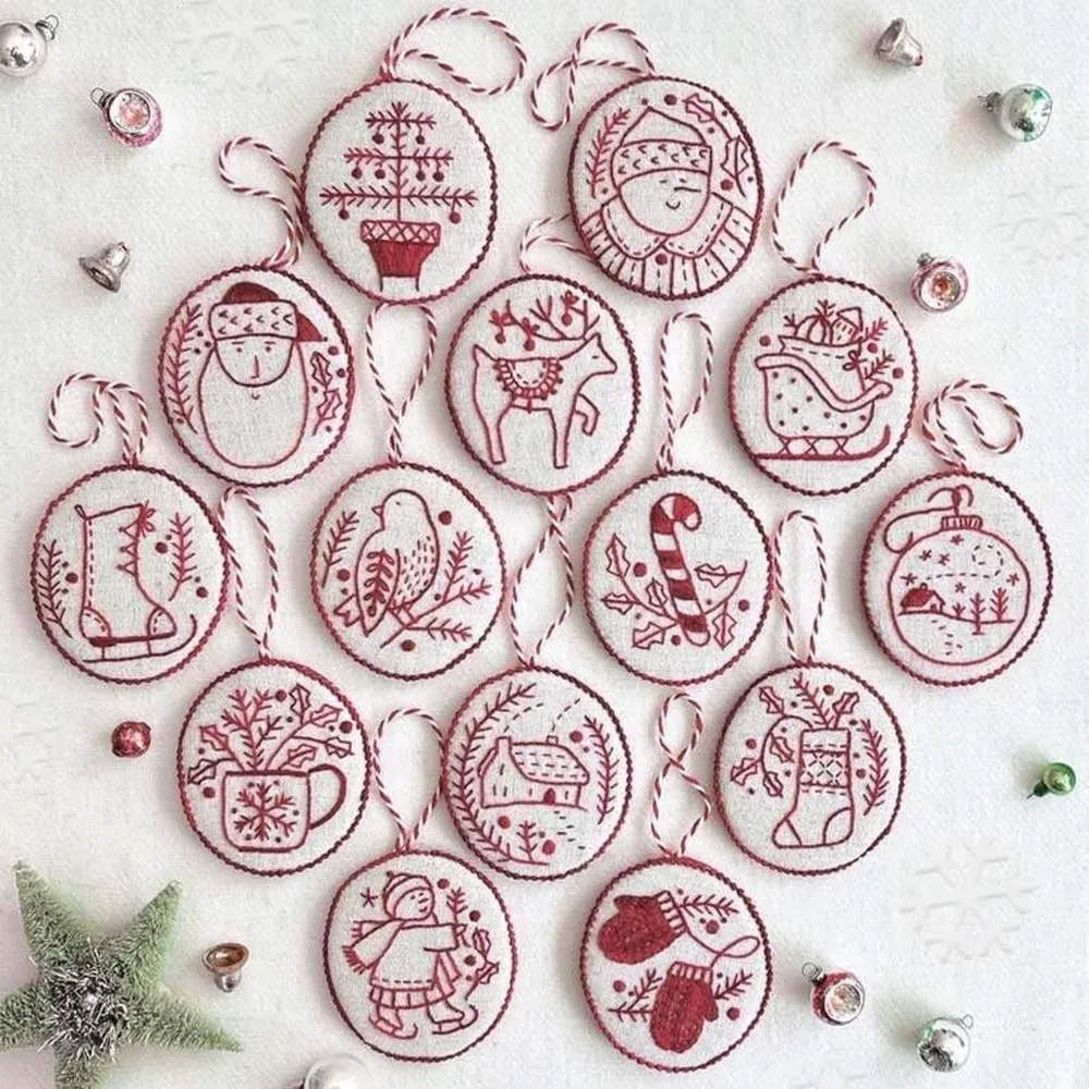 

Christmas Embroidery Practice Kit Cross Stitch Starter Set for Adults Beginners DIY Needlepoint Christmas Ornament Craft Kit
