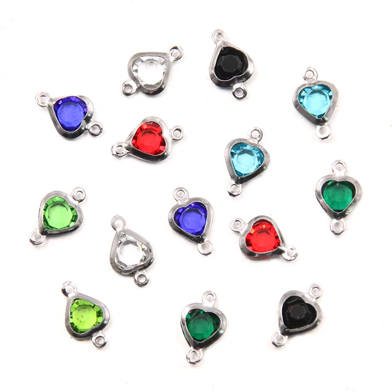 10Pcs 7X12mm 8 Color New Product Stainless Steel Heart Charms Connector DIY Bracelet Necklace For Jewelry Making Accessories