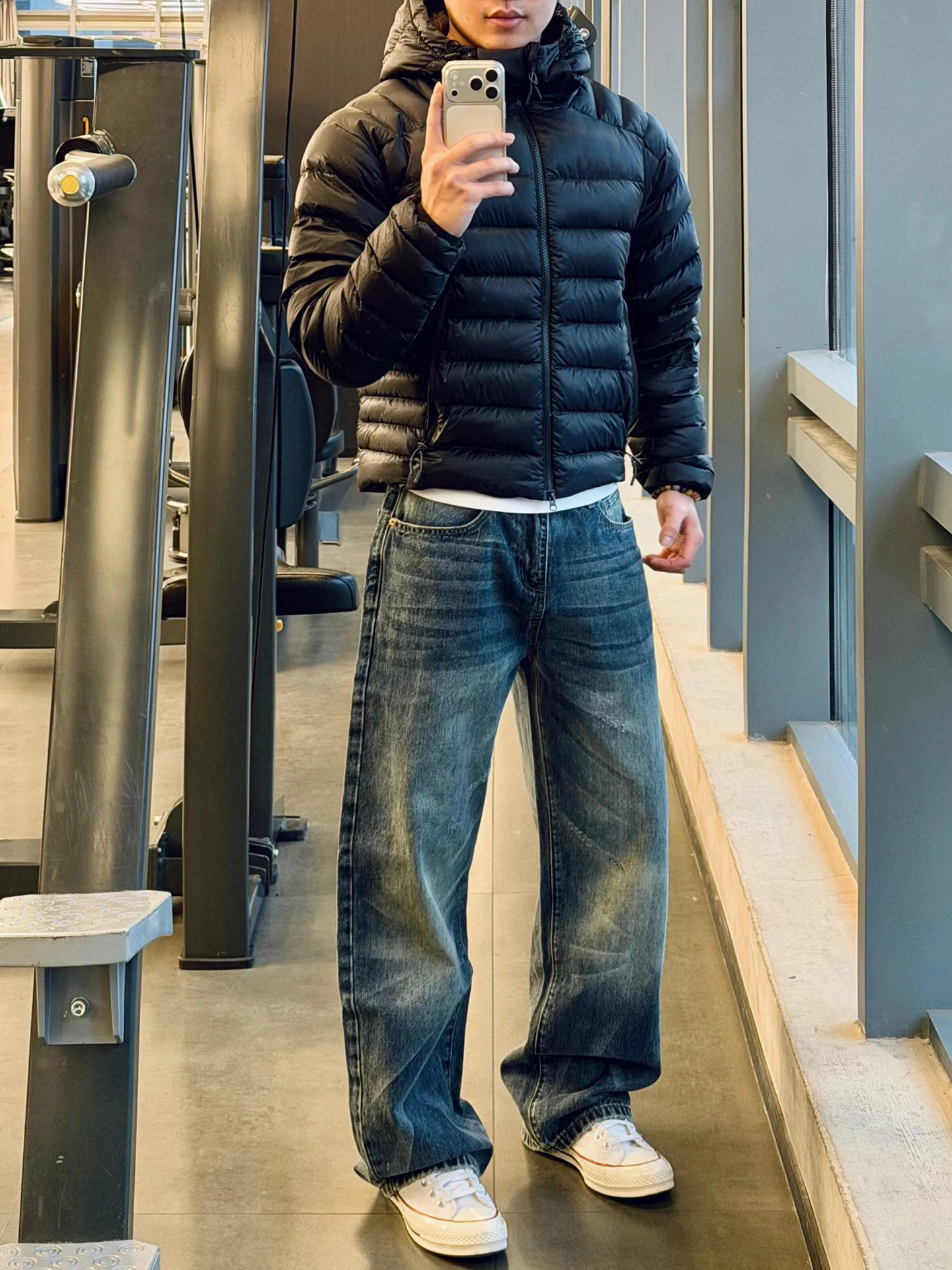 

Retro American Blue Denim Jeans Men's Winter Wa adient Loose Wide Leg Pants Vintage Straight Leg Micro Flared Pants