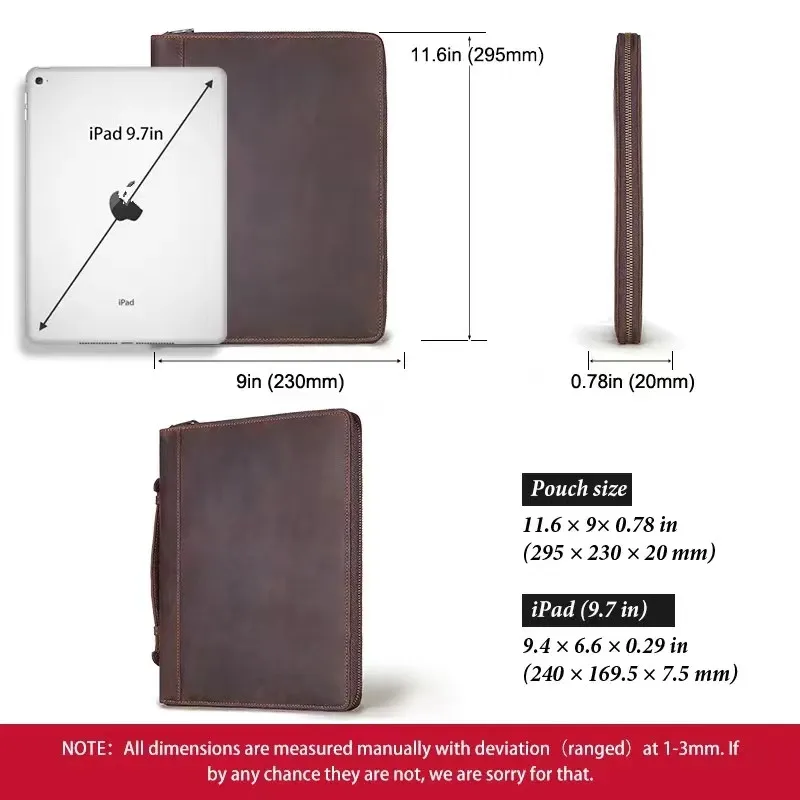 100% Genuine Leather Portfolio For Pro Retro Portable Business Journal Document A4 Cover Bag Men Multifunction Briefcase