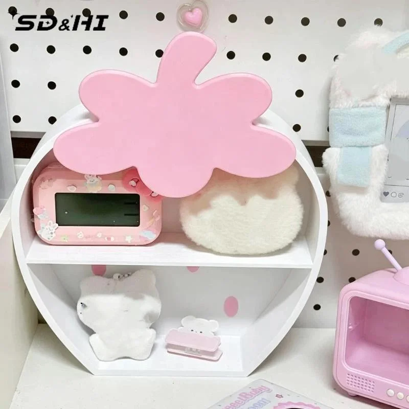 Desktop Storage Rack Cute Strawberry Double-layer Storage Cabinet Girly Heart Ornaments Hand-made Display Box Storage Rack