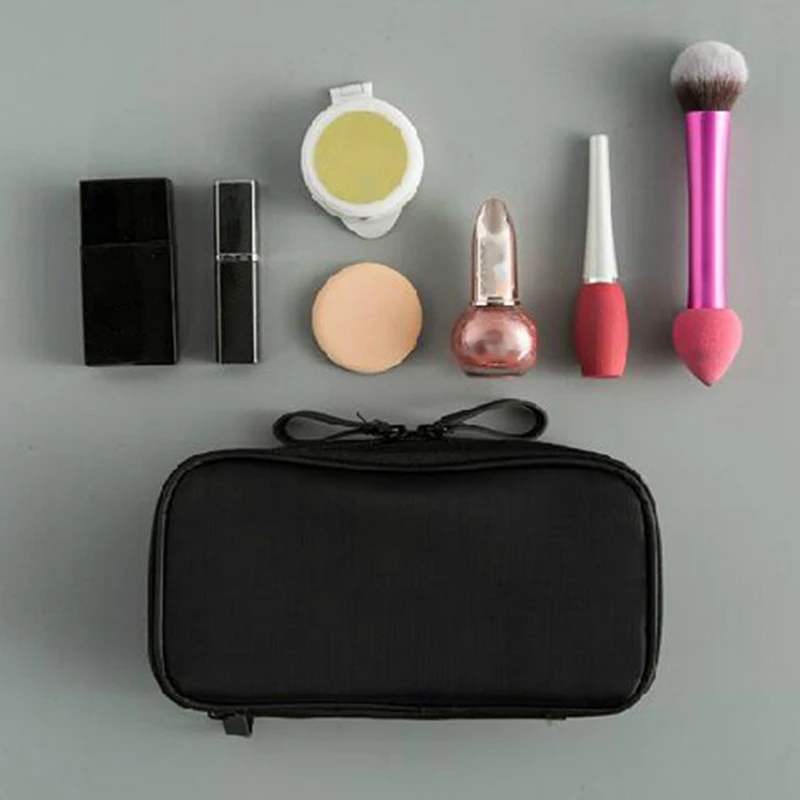 Black Mini Make Up Bag For Female Travel Nylon Storage Bag For Girl Fashion Daily Doule Zipper Small Cosmetic Bags