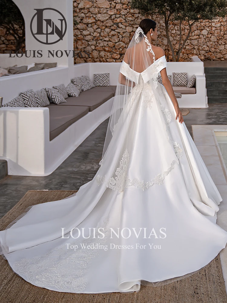 LOUIS NOVIAS Off Shoulder Wedding Dress With Jacket Sexy Pearls Bride Dress Appliques Lace Wedding Gown A-Line Vestidos De Novia