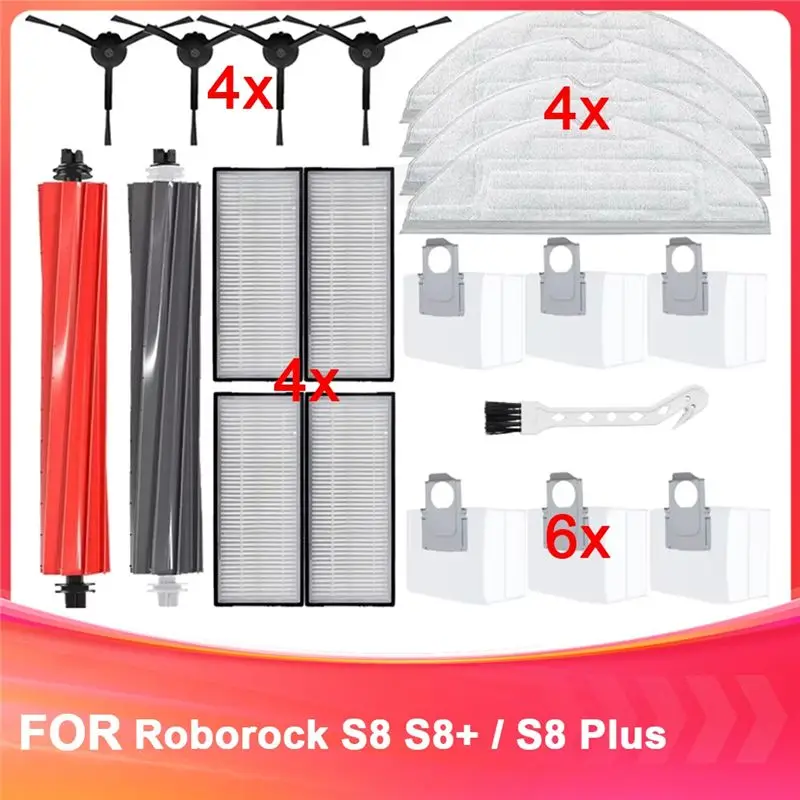 AB33-For Roborock S8 S8+ / S8 Plus Robot Vacuum Parts Accessories Main Side Brush Hepa Filter Mop Cloth Dust Bag Replacement