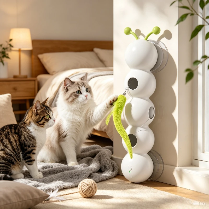 Sensor Activated Electric Cat Teaser Caterpillar Toy with Hanging Fuzzy Tail Automatic Indoor Play 고양이 전동 장난감