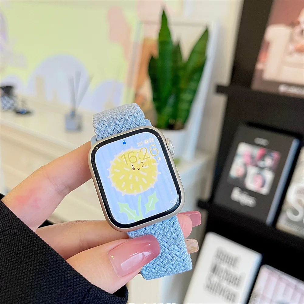 Cute Adjustable Elastic Woven Slide Buckle Band For Apple Watch 9 8 7 6 5 4 3 2 SE Ultra Strap For iWatch 41mm 49 45 42 40 38 image 5