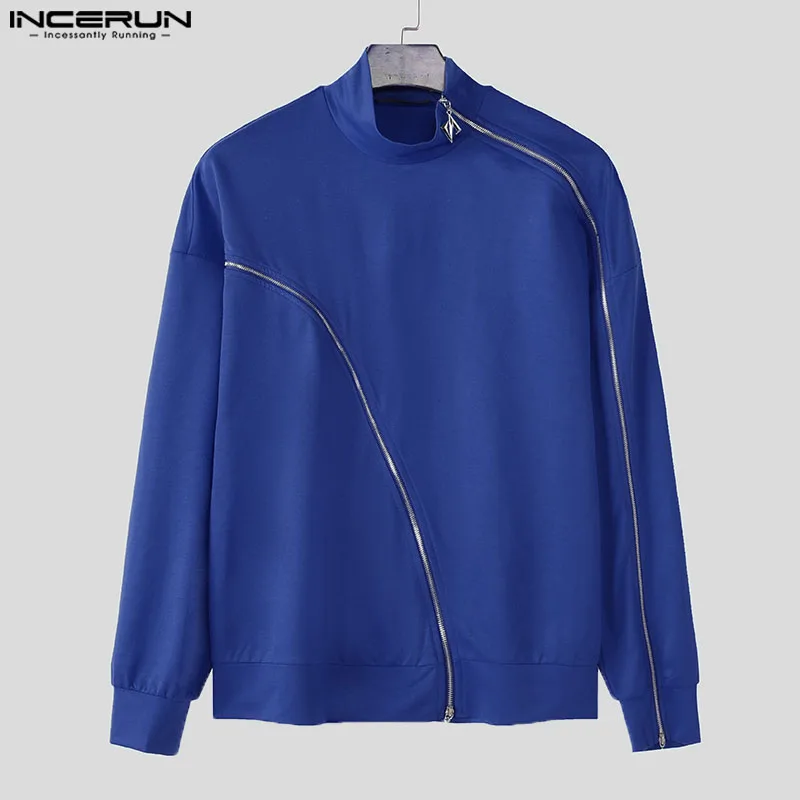 Top eleganti e ben aderenti INCERUN Uomo Decostruzione Design con cerniera Pullover Casual City Walk Solid Felpe a maniche lunghe 2024