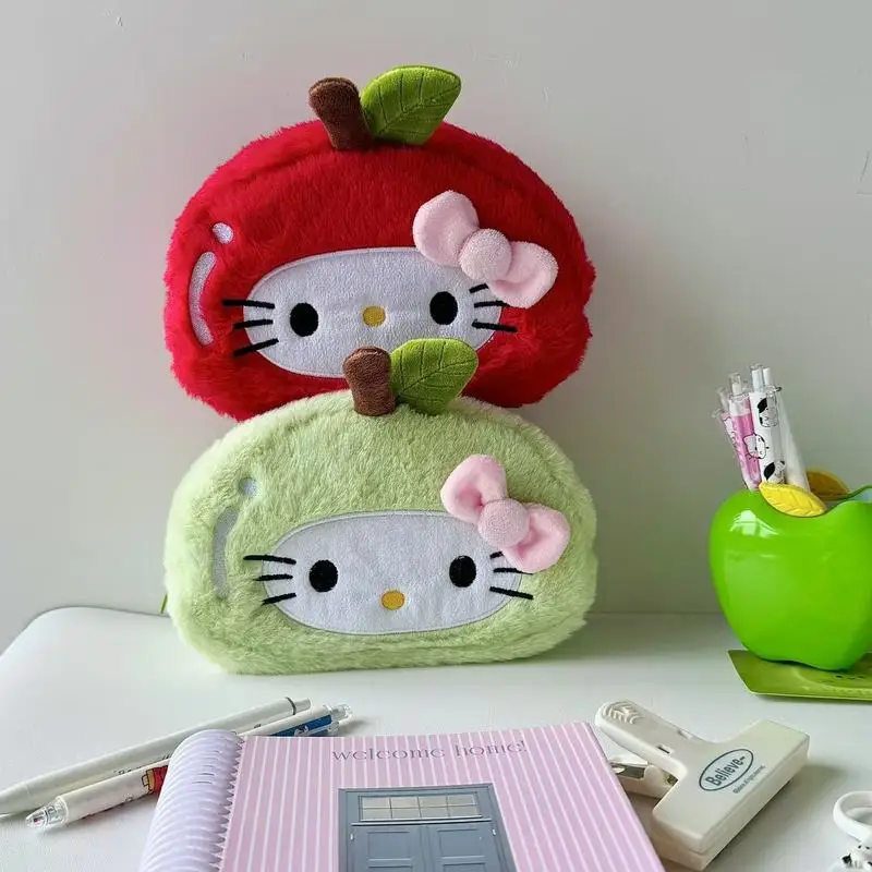 Monedero de felpa de Hello Kitty de dibujos animados Kawaii, bolsa de almacenamiento de brochas de maquillaje portátil de gran capacidad, regalo para amigos