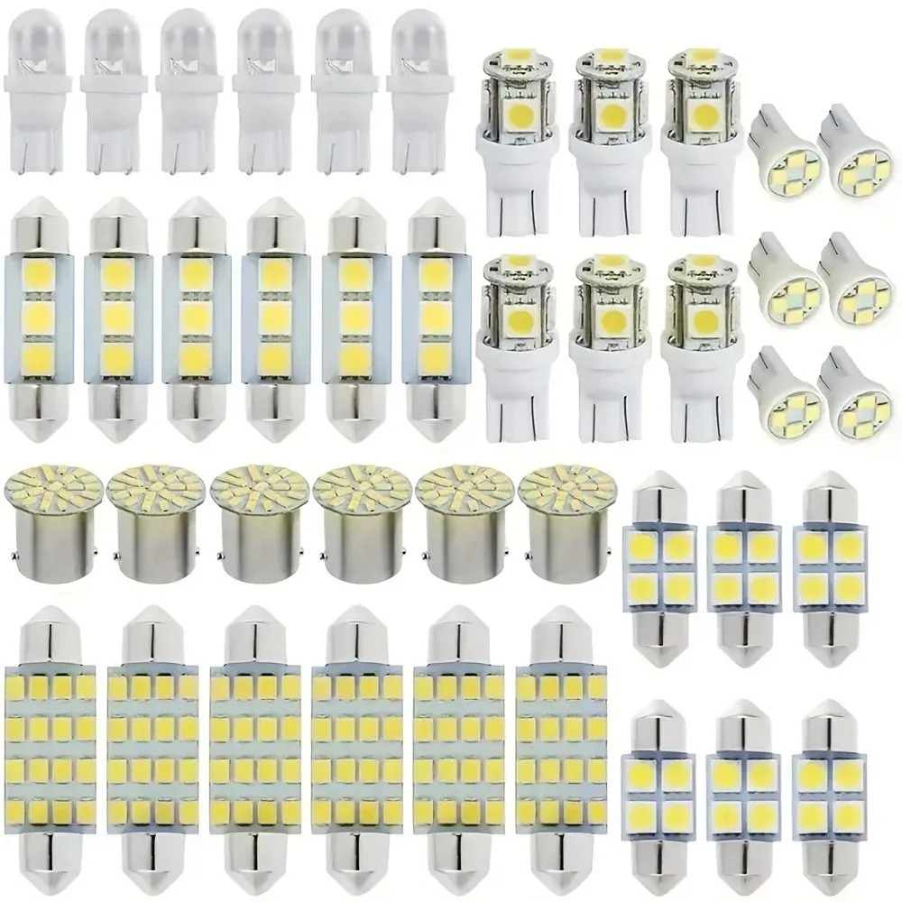 Image of 42-teiliges 6000K-12-V-Set mit weißen kombinierten LED-Auto-Glühbirnen: Innenkartenlicht, Kuppelleuchte, Auto-Innenbeleuchtung für eine hellerere Fahrt