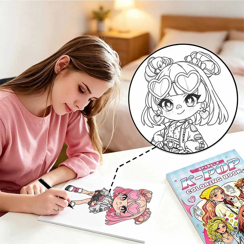 K-Pop Style Coloring Book – Original Idol Fashion Line Drawings, Creative Sketch Pages for Fans, Birthday Christmas Gift