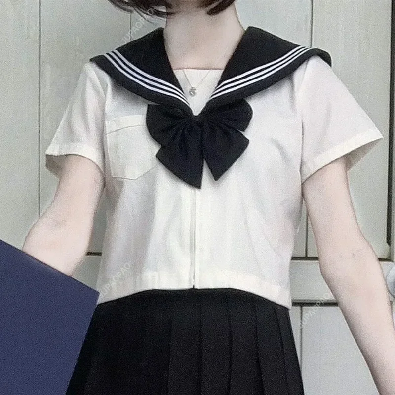 Uniforme scolastica giapponese Ragazza Jk Set Sexy Primavera e autunno Ins Cravatta nera Bianco Simpatico abito da marinaio Set da donna a maniche lunghe Gioventù