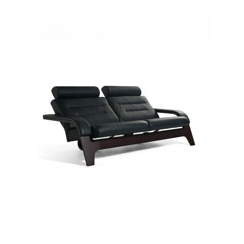 Ultra-fiber leather casual lazy sofa, black double sofa