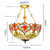 20inch 50cm Blue Dragonfly Stained Lampshade Ceiling Pendent Light Dining Room Corridor Villa Bedroom Chandelier