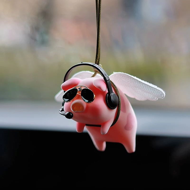 Cute Car Interior Decoration Funny Pilot Pig Auto Rearview Mirror Hanging Pendant For Gift Car Interior Decoration Accessories