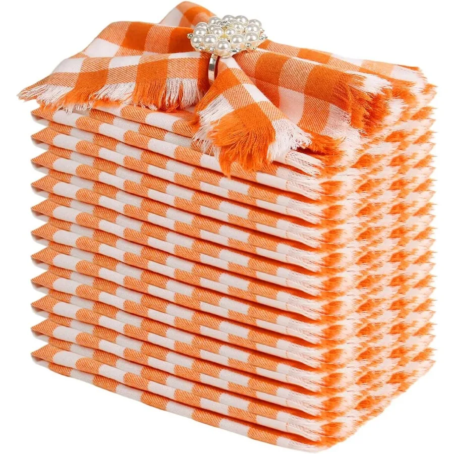 

Набор осенних тканевых салфеток ручной работы из 12 салфеток из 100% хлопчатобумажной ткани с бахромой, 17X17 дюймов, оранжевые салфетки в клетку из буйвола на спасибо