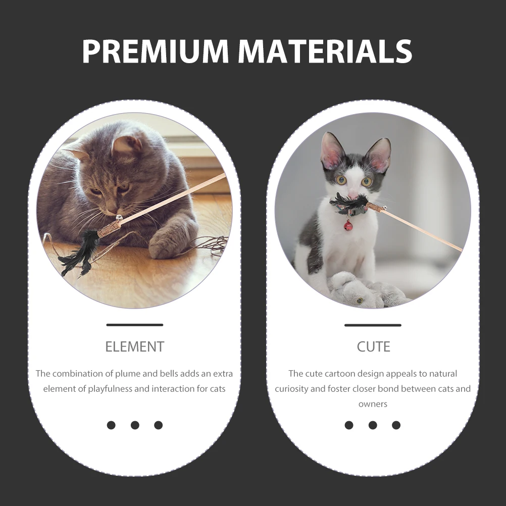 

3pcs Cat Wand Teaser Stick Plume Wood Durable Interactive For Indoor Cats Self-Play Entertaining Funny Teasing Hangings Stress