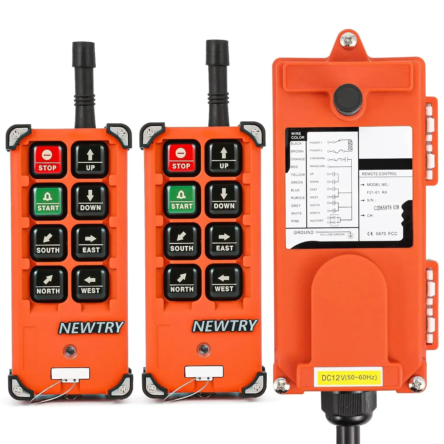 Wireless Crane Remote Control 8 Buttons 12V 2 Transmitters Industrial Channel Electric Lift Hoist Wireless Switch Receive