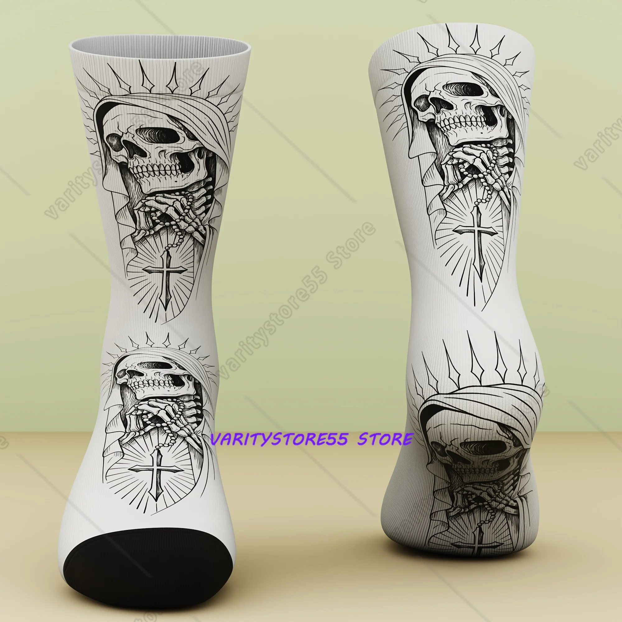 Gothic Skull Crown Cross Print Crew Socks Pattern Unisex Outdoor Socks Suitable for Outdoor Sports Enthusiasts Comfortable