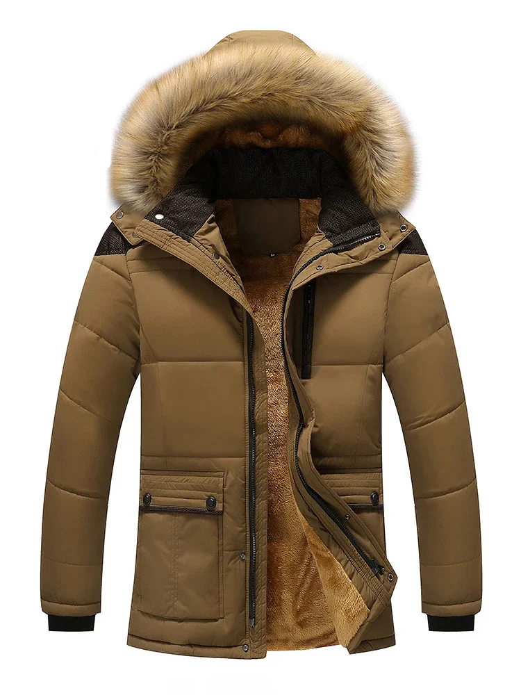 

Coat Windproof Male Parkas Plus Size Fur Collar Hooded Men Thick Winter Jacket New Fashion Warm Wool Liner Man Jacket