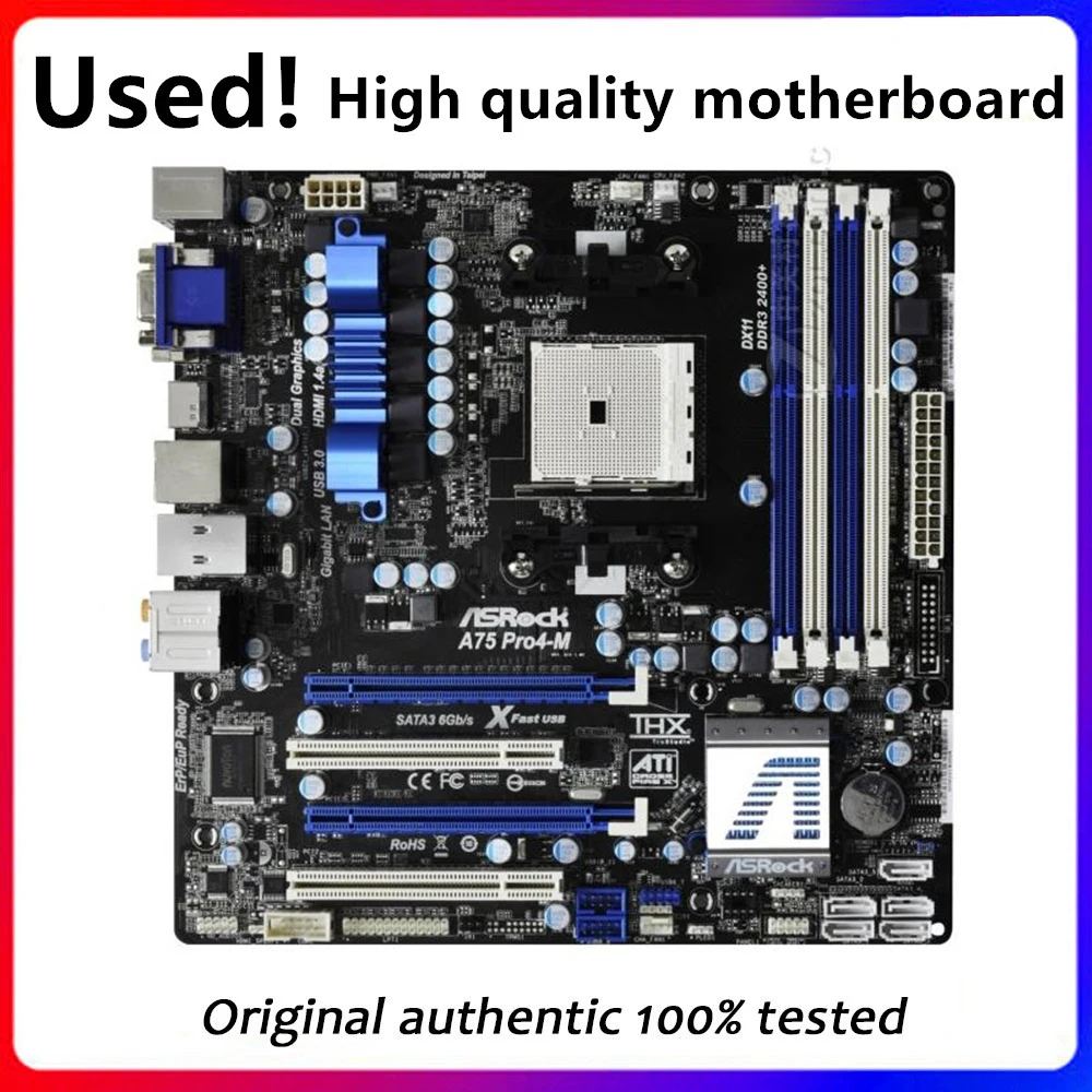 

For ASRock A75 PRO4-M Motherboard Socket FM1 DDR3 For AMD A75 A75M Original Desktop Mainboard SATA II Used Mainboard