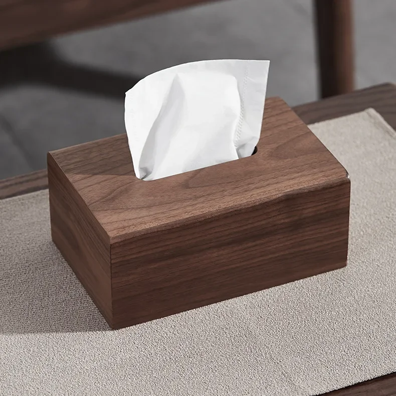 Black Walnut Wooden Tissue Box Solid Wood Tissue Box Living Room Coffee Table Desk Meal Paper Desktop Storage Box