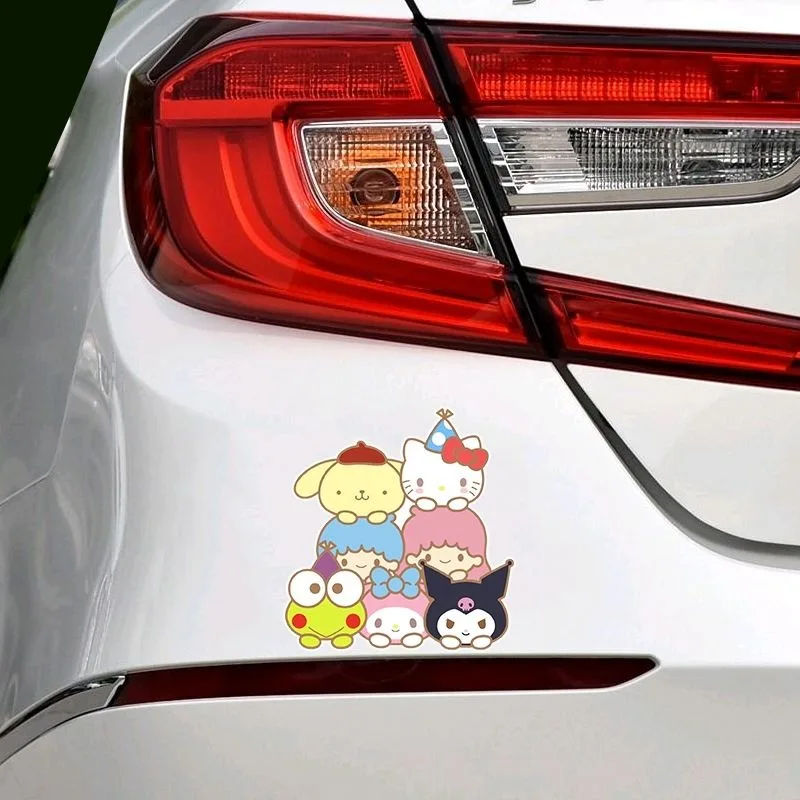 Hello Kitty Kuromi My Melody Cartoon Cute Car Scratch Covering Car Stickers Motorcycle Electric Helmet Stickers Wholesale