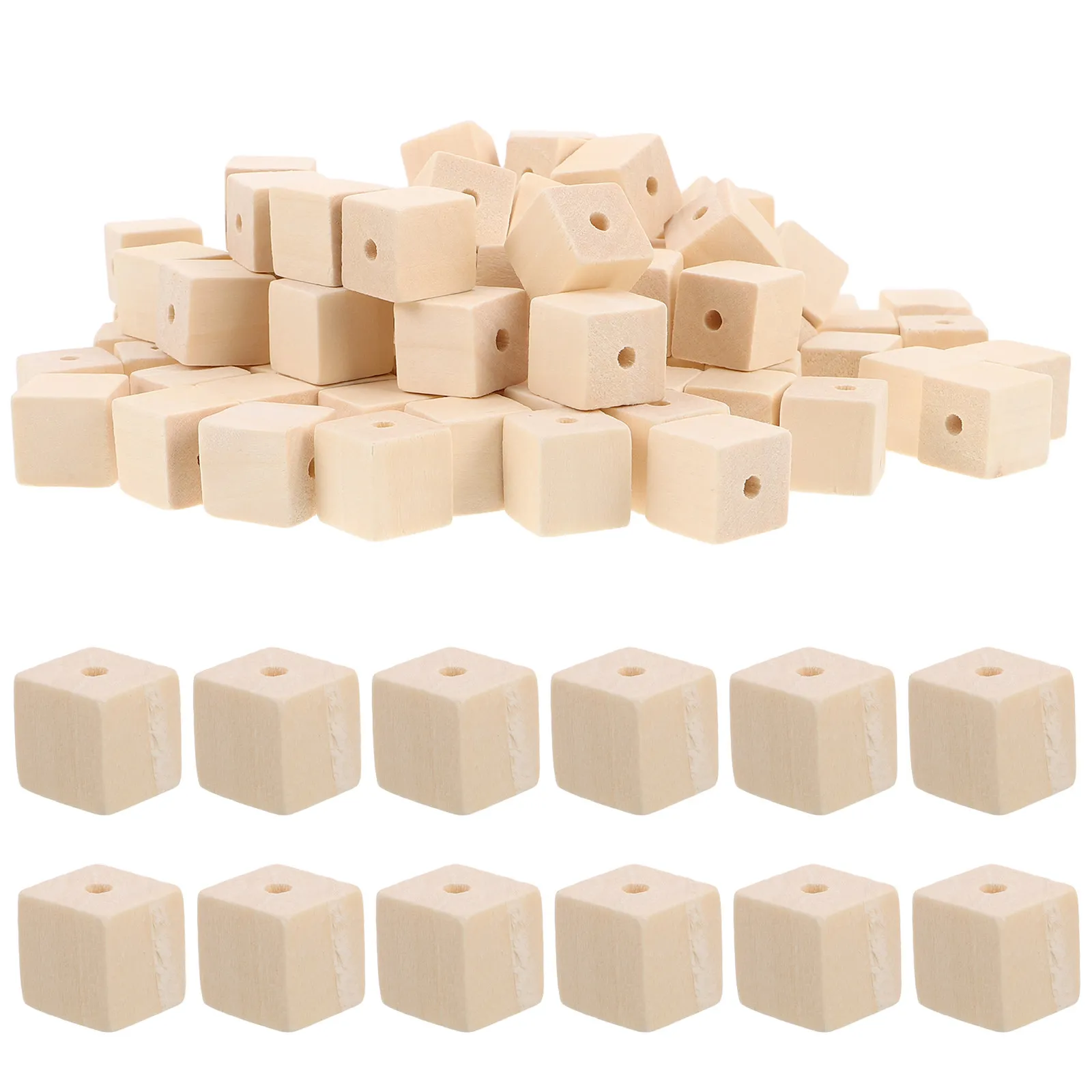 100Pcs Wood Cubes Unfinished Square Wooden Beads Natural Finish DIY Jewelry Crafts Farmhouse Decoration Garland