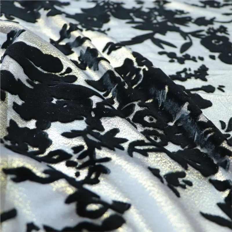 

Silk georgetta gold printed velvet fabric cheongsam dress and