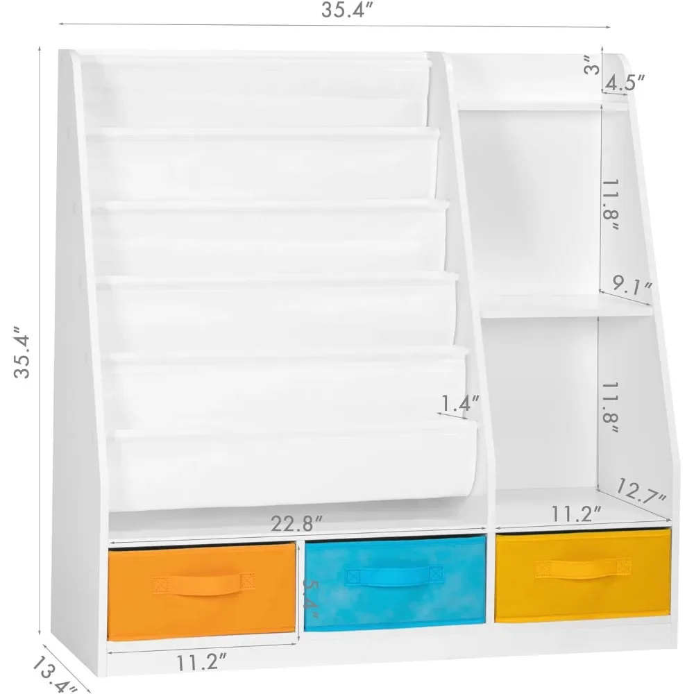 Estante Sling Infantil com Caixas De Armazenamento, Criança Montessori Estante Para Livros, Estante De Madeira Para Crianças, Sala De Aula, 5-Camada