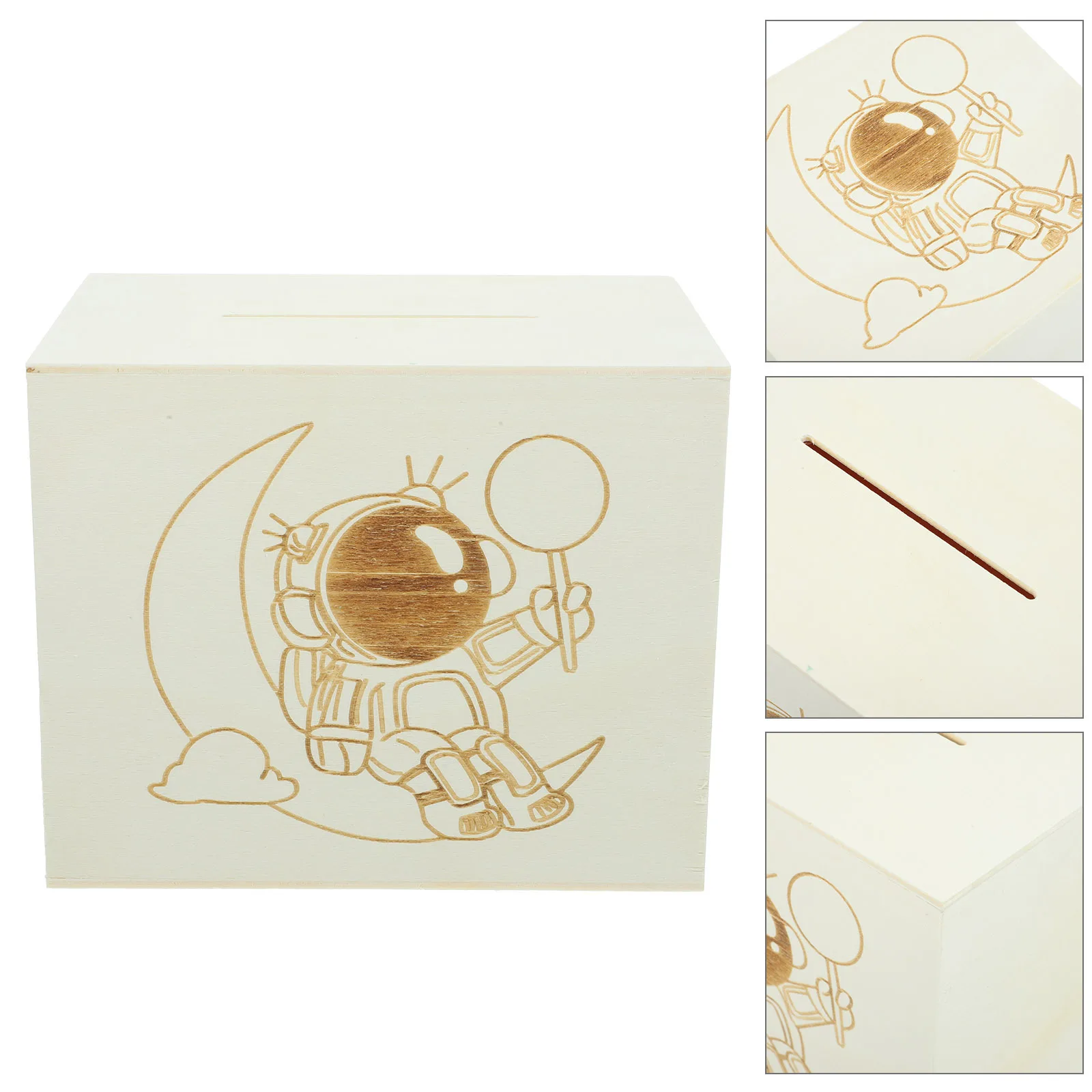 

Wood Cartoon Astronaut Piggy Bank Money Box Compact Coin Storage Save Change Holder for Home Gift Only Save Piggy Bank