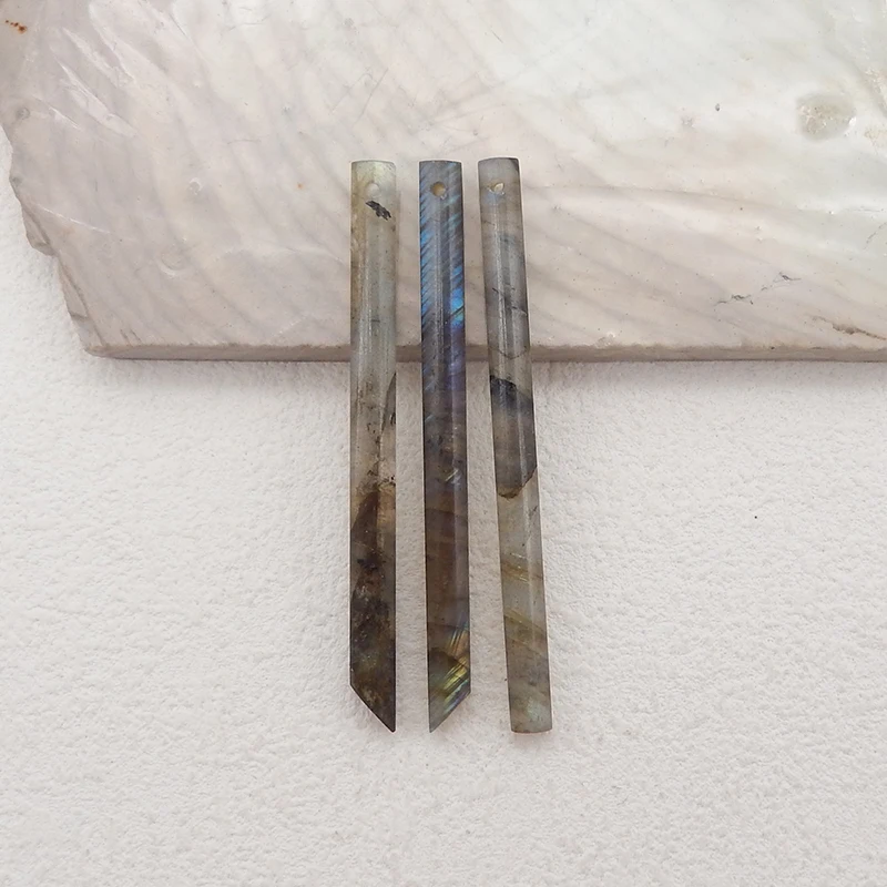 3PCS Handmade Jewelry Natural Flash Labradorite Long Pendant Beads Set, Colorful Pendants For Jewelry DIY Making, 56x4mm 7.4g