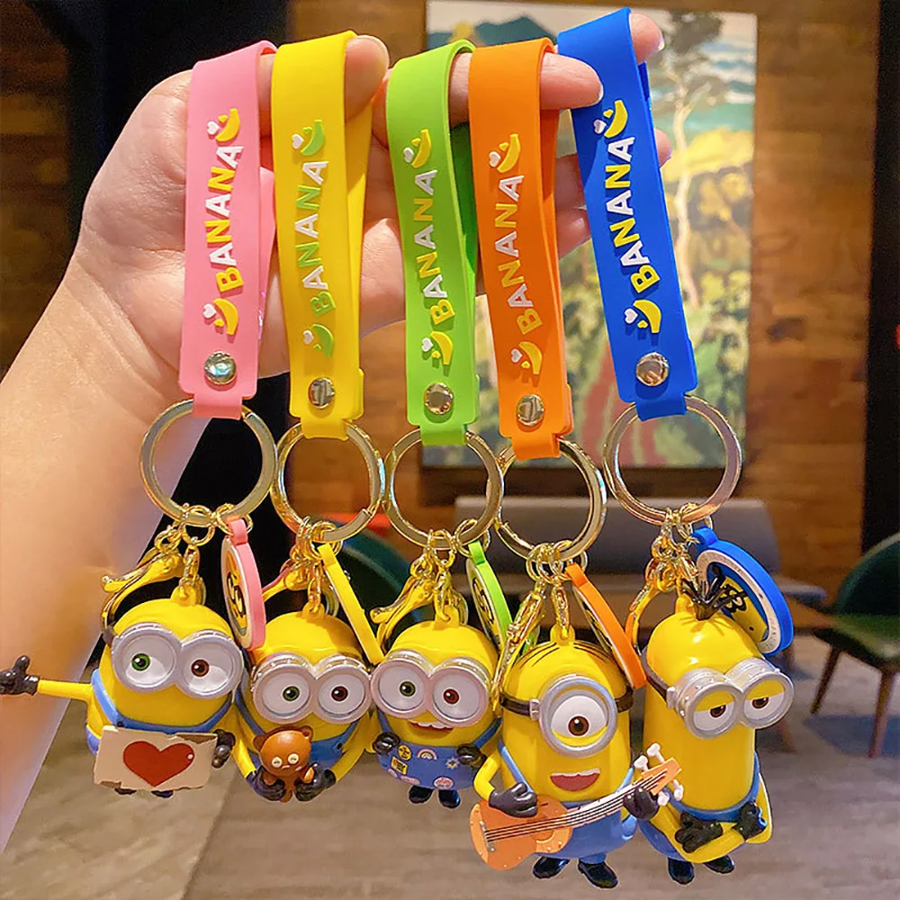 

Genuine Minions Cartoon Toy Keychain Bob Stuart Kevin Kawaii Anime Figure Dolls Backpacks Pendant Ornament Keyring Birthday Gift