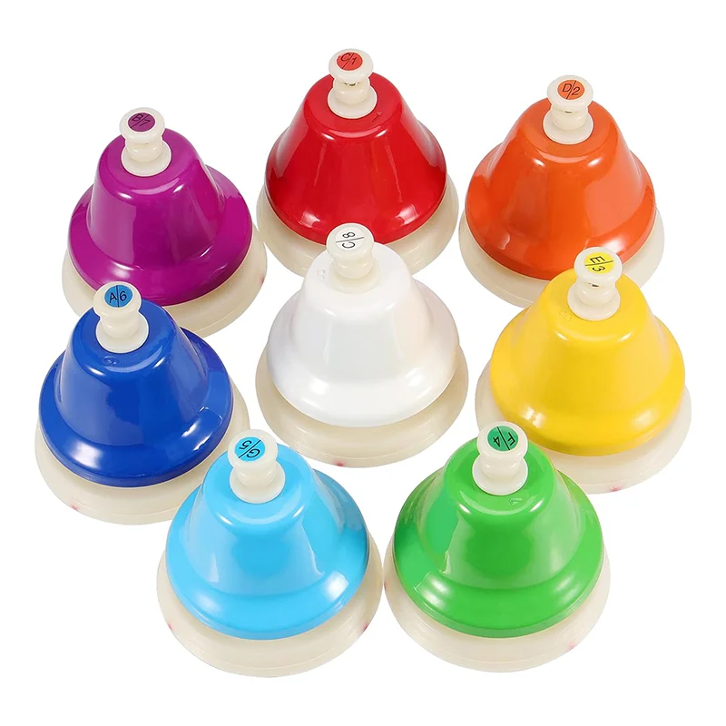 Desk Bells 8 Notes Diatonic Metal Hand Bells Percussion Bells Musical Bells for Classroom Party Baby Sound Sense Melody Clock