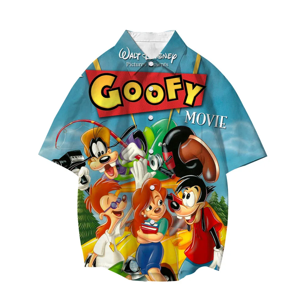 

Disney A Goofy Movie Boys Girls 3D Shirts Cartoon Lapel Short Sleeve Casual Button Loose Shirt Men Women Street Tops