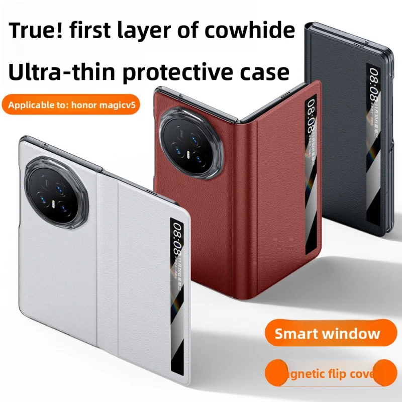 

Чехол из натуральной кожи Napa для HONOR Magic V5 - ультратонкий перфорированный чехол с вертикальной подставкой (премиальный защитный корпус)
