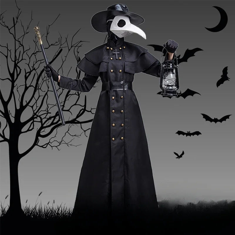 Halloween Adult Medieval Steampunk Style European and American Plague Doctor Costume Bird billed Crow Long billed Mask Dress