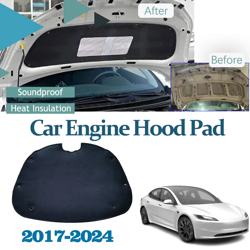 For Tesla Model 3 2017~2024 2018 2019 2020 Car Hood Sound Pad Soundproof Fireproof Covers Thermal insulation Mat Car Accessories