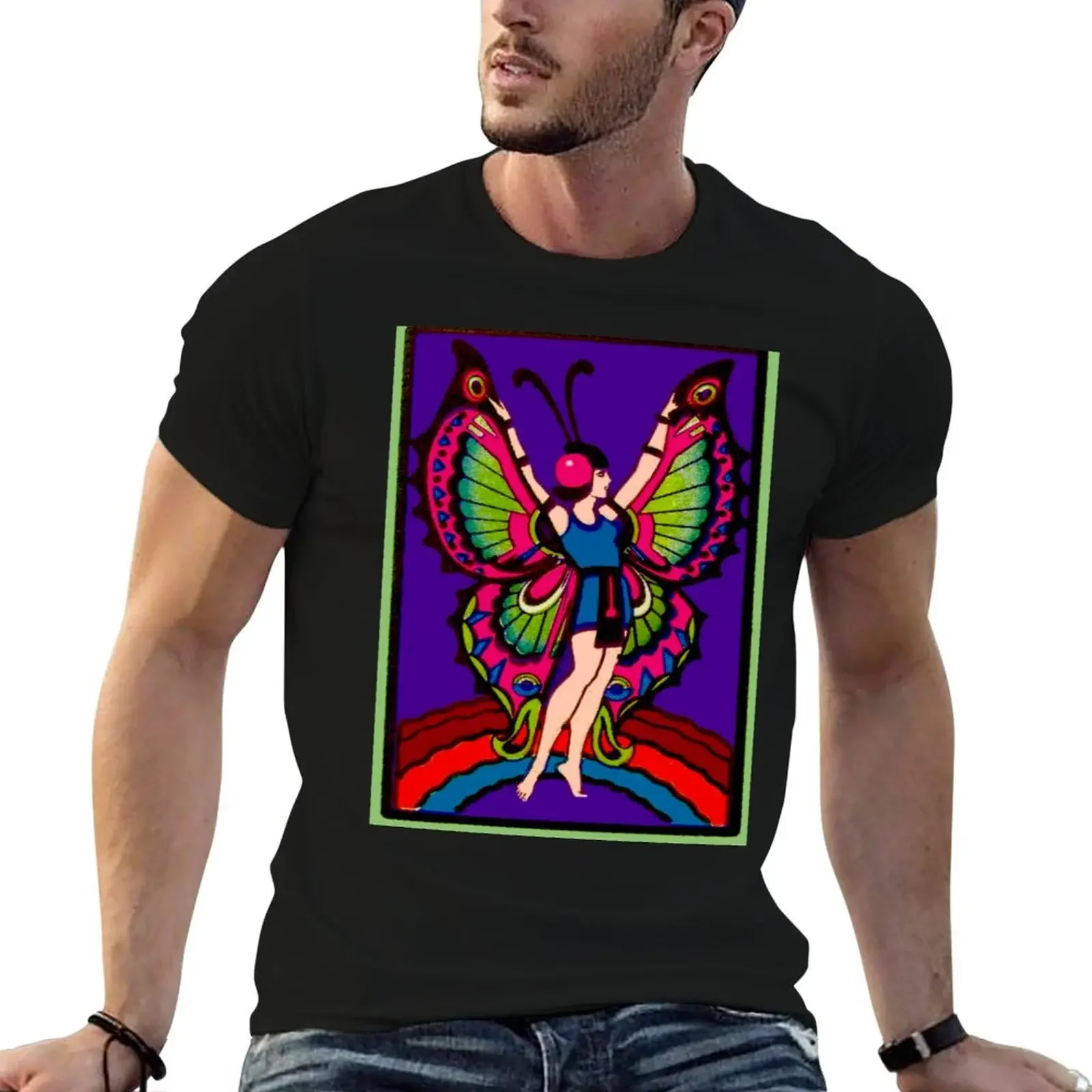 

BUTTERFLY GIRL : Vintage 1920 Art Deco Beautiful Print T-Shirt heavyweights vintage anime shirt t shirts for men pack