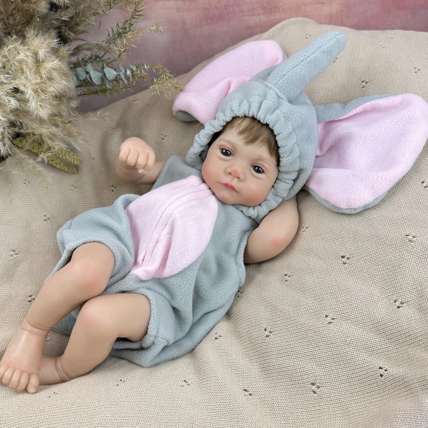 BZDOLL Cloth Body 48CM Reborn Baby Doll Toy For Girl 19inch Handmade Doll Set with Elephant Themed Clothing Lovely Birthday Gift