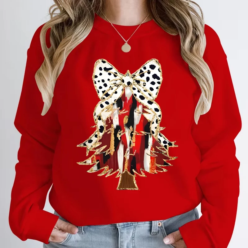 Casual Vintage Christmas Tree Graphic Women Sweatshirts Long Sleeve Crew Neck Y2K Sudaderas Funny Holiday Xmas Hoodless Pullover