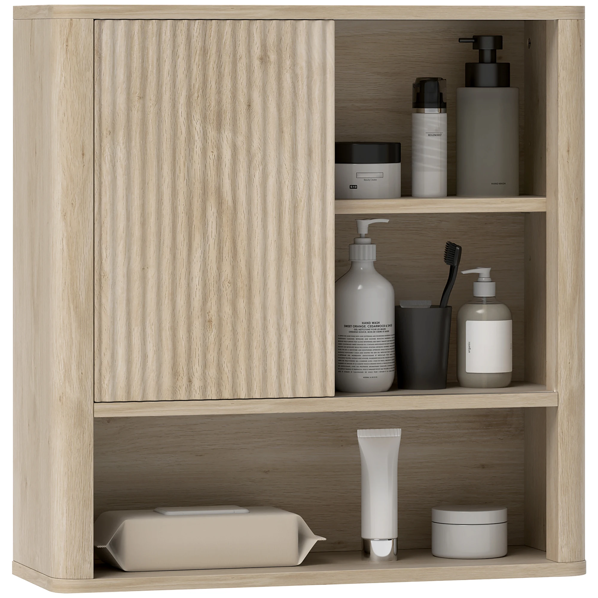 Homcom Meuble de salle de bain mural avec porte coulissante 5 compartiments et étagères réglables 60X20X62 cm Blanc