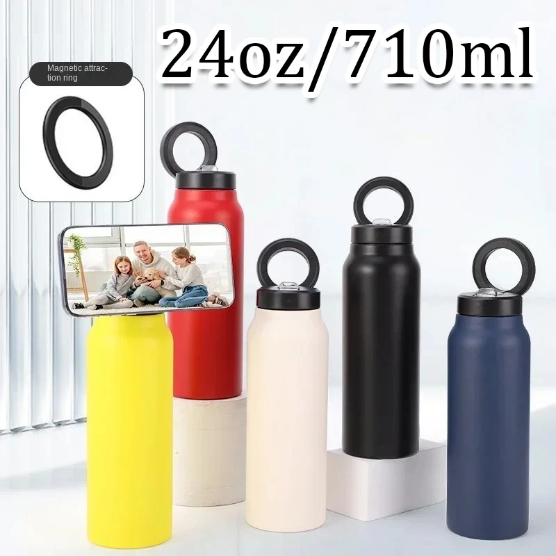 Support magnétique pour téléphone, bouteille d'eau de sport isolée avec support de téléphone pour salle de sport, activités de plein air, hydratation quotidienne