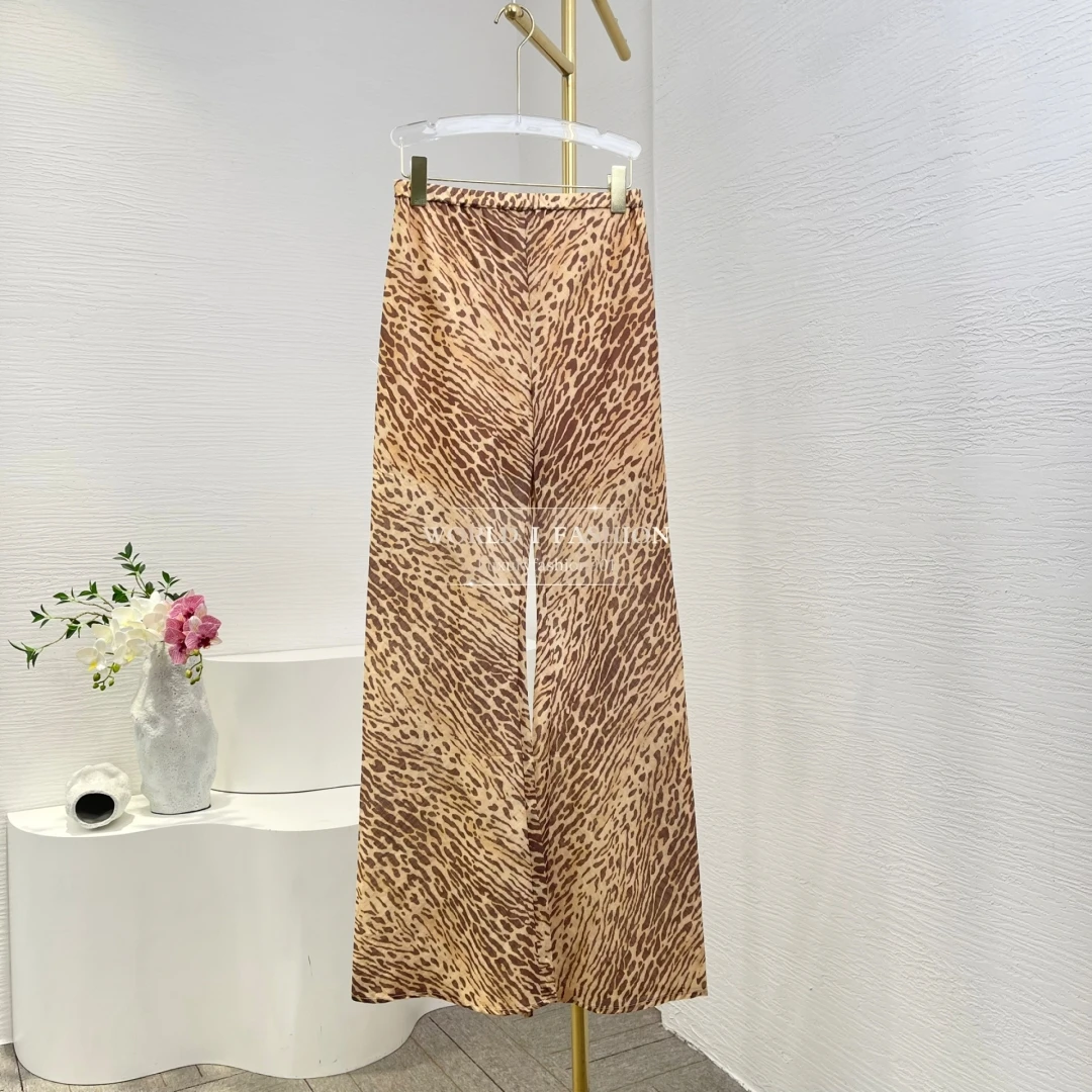 

Women Clothes Brown Leopard Print Long Sleeve Blouse Tops 2025 Linen and Pants