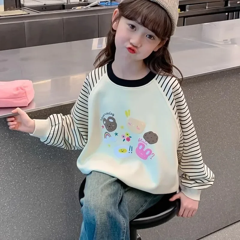 

Girls' 2025 New Spring/Autumn Round Neck Cartoon Crewneck Viral Stylish Mid-Big Kids Sweatshirt Top