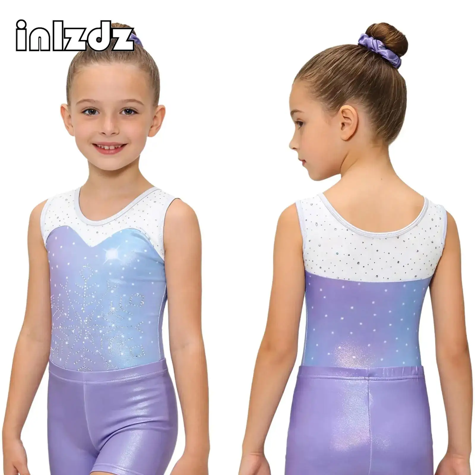 

Gymnastics Leotards for Girls Sparkly Athletic Gymnastics Unitard Tumbling Outfits Kids Dancewear with Matching Shorts Hairband